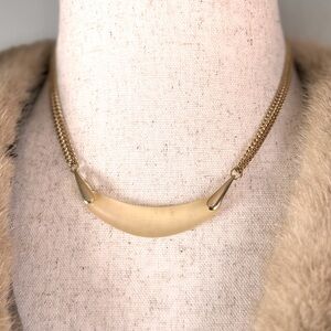 Vintage Half Moon Lucite Gold Tone Double Chain Necklace